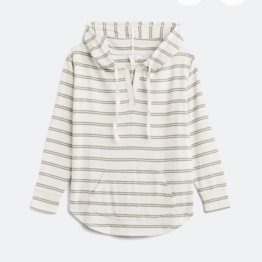 Market & Spruce White and Green Striped Kallon Brushed Knit Hoodie Sweatshirt